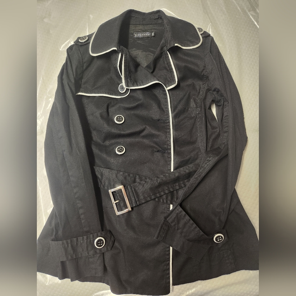 Black and white short trench coat